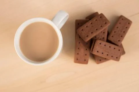 Looking down on tea and buscuits Stock Photos