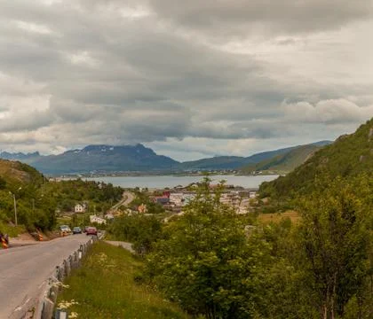 Looking down at the town Foto stock