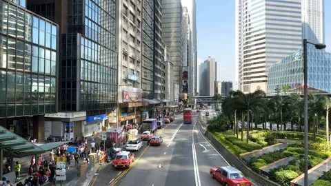 Looking down at traffic on Connaught Road - Hong Kong Stock Footage 72714209
