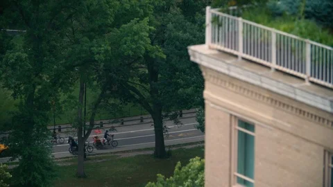 Looking down into traffic inside Central Park from an NYC highrise Video stock 89674181