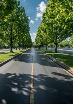 Looking down the Tree Lined Road Foto stock