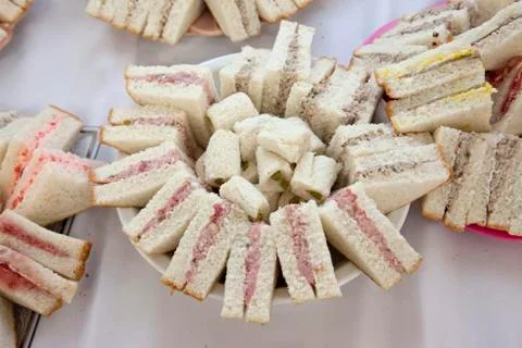 Looking down on triangle finger sandwich plate Stock Photos
