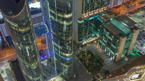 Looking down view of the high-rise buildings on Sheikh Zayed Road in Dubai .. Fotos Stock