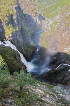 Looking down at the Voringfossen. Stock Photos