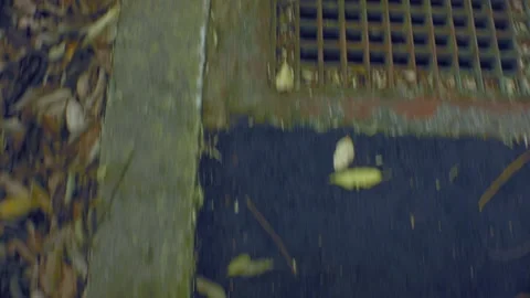 Looking down walking speed up on the cement ground dirt road along curb Stock Footage 204464592
