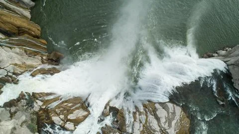 Looking down at a waterfall in spring Stock Photos