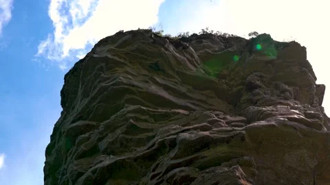 Looking Up at Dramatic Rocky Cliff Face, Chapada Diamantina Bahia Brazil, 1080p Stock Footage 335959505