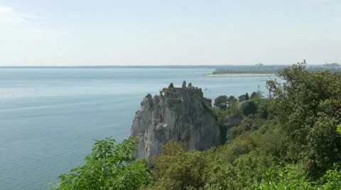 Looking to Duino ruins from Duino castle Stock Footage 68346725