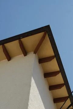 Looking up at the eaves of a roof Stock Photos