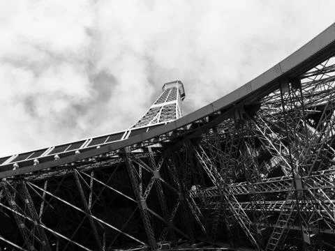 Looking up on Eiffel Tower, the most popular landmark of Paris, France. Foto stock