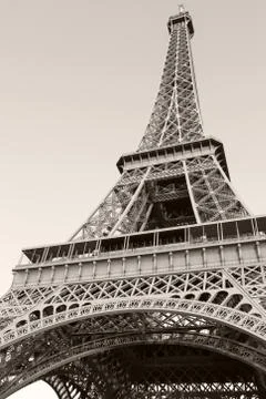 Looking up on Eiffel Tower, the most popular landmark of Paris Stock Photos