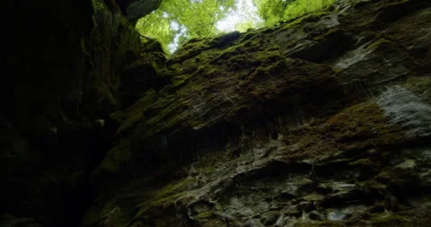 Looking up at the entrance to a cave Stock Footage 160170497