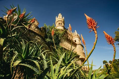 Looking up at the facade of Castillo de Colomar Stock Photos