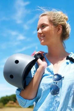 Looking forward to a great skydive. Portrait of a beautiful young skydiver Stock Photos