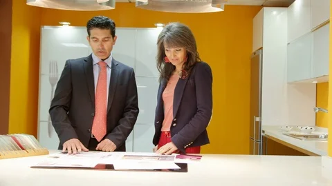 Looking, Full Suit, Customer, Discussion, Domestic Kitchen, Day, Indoors, Dolly Video stock 94234618