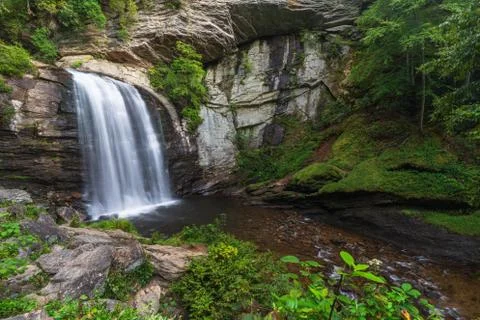 Looking Glass Falls in Pisgah National Forest, near Asheville, North Carolina Stock Photos