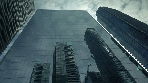 Looking up at glass skyscrapers Stock Footage 118630697