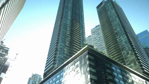 Looking up at glass skyscrapers Stock Footage 118973161
