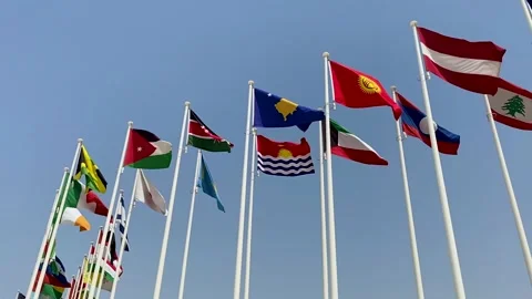Looking up to global flags Stock Footage 190979686