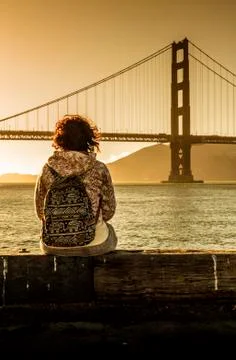 Looking at the Golden Gate Bridge. Stock Photos