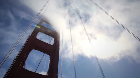 Looking up at Golden Gate Bridge w/ fog Stock-Footage 1310616