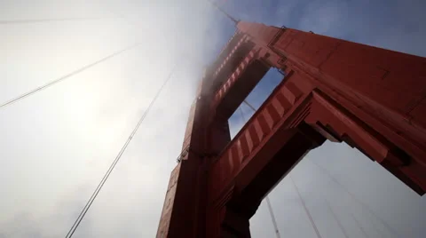 Looking up at Golden Gate Bridge w/ fog Stock-Footage 1312667
