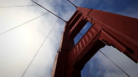 Looking up at Golden Gate Bridge w/ fog Video stock 1317200