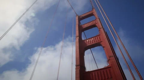 Looking up at Golden Gate Bridge w/ fog Stock-Footage 1318383