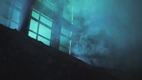 Looking up to green light rays behind the window (version 1) Stock Footage 105299609