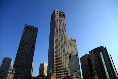 Looking up groups of buildings Stock Photos