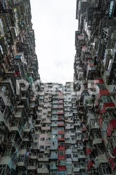 Looking up high-rise buildings, skyscrapers, windows of architecture in smart Stock Photos