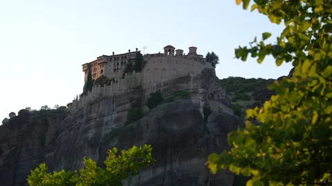 Looking up at Holy Monastery of Great Meteoron in Meteora, Greece. Beautifu.. Stock Footage 334886268