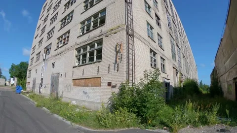 Looking up at Huge Secret Abandoned Soviet Chemical Factory 4k60fps Stock Footage 136316098