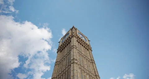 Looking Up At The Iconic Clock Tower, The Big Ben, London, UK Stock Footage 288116073
