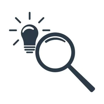 Looking for an idea. Magnifier and lightbulb icon. Vector illustration. Stock Illustration