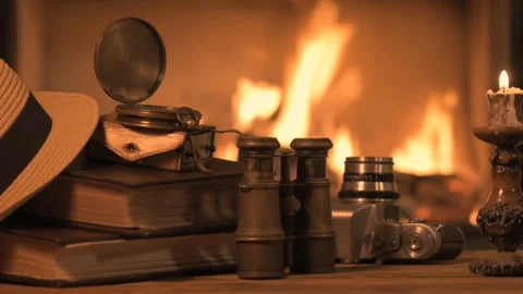 Looking image of travelling concept . Background of fireplace. Stock Footage 94853745