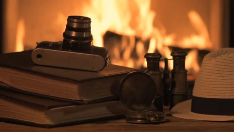 Looking image of travelling concept . Background of fireplace. Stock Footage 94853767