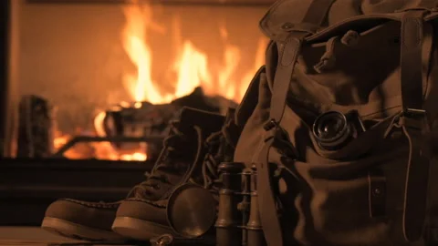 Looking image of travelling concept . Background of fireplace. Stock Footage 94853795