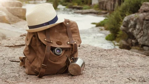 Looking image of travelling concept, essential vacation items. Stock Footage 95198218