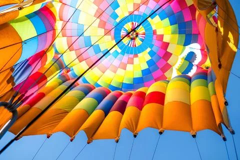Looking up into the inside of a hot air balloon. In Valle d'Aosta, Italy. Stock Photos
