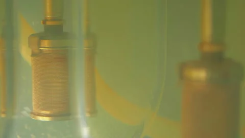 Looking inside of the laboratory machine dealing with the pill testing process Video stock 171971463