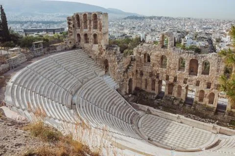 Looking inside the Odeon of Herodes Atticus Stock Photos