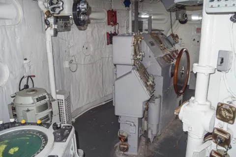 Looking inside the pilothouse Stock Photos