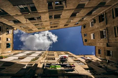 Looking up in an Interior yard in Huesca Stock Photos
