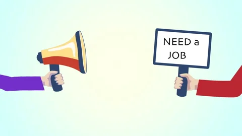 Looking for a job. One hand holding a message board wth words need work wtten on Stock Footage 132369080