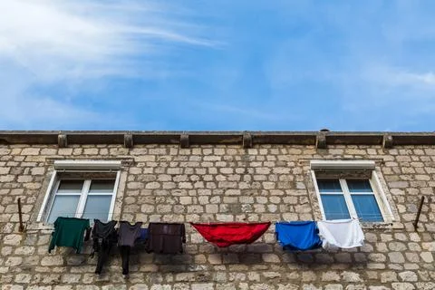 Looking up at laundry on the line Stock Photos