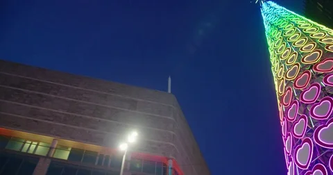 Looking up at the Liverpool ONE Christmas Tree - Liverpool, England - 4K Stock Footage 84474138