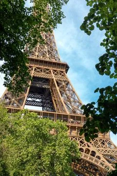Looking up from low angle at the Eiffel Tower, Paris in Summer Photos