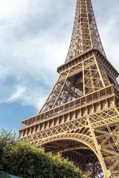 Looking up from low angle at the Eiffel Tower, Paris in Summer Photos