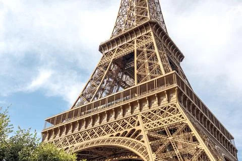 Looking up from low angle at the Eiffel Tower, Paris in Summer Photos